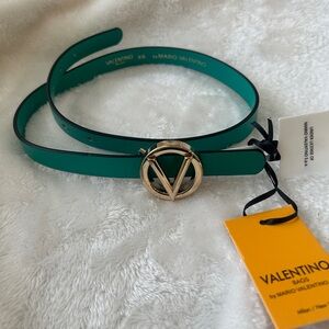 Mario Valentino Teal Belt with Gold Accent buckle